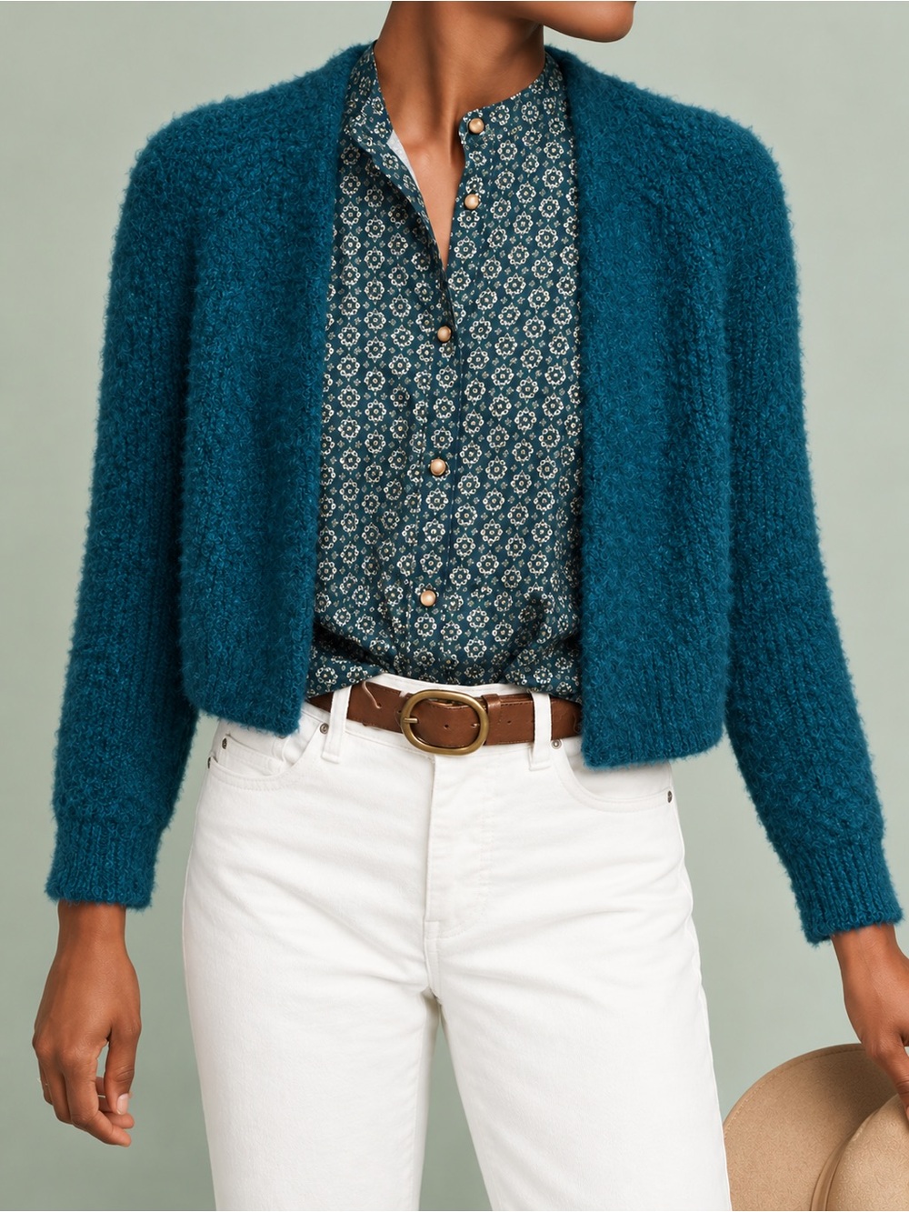 Anthropologie Sleeping on Snow Northbound Teal Fuzzy Cardigan S